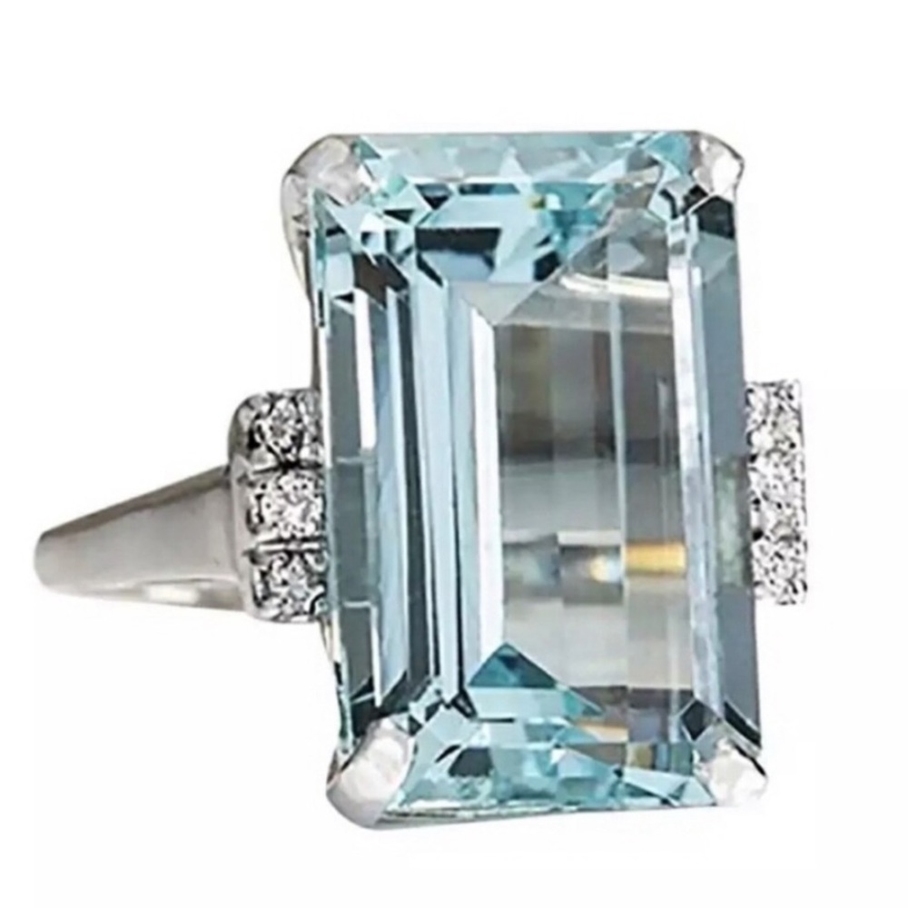 Gorgeous Stamped S925 Blue Aquamarine Ring